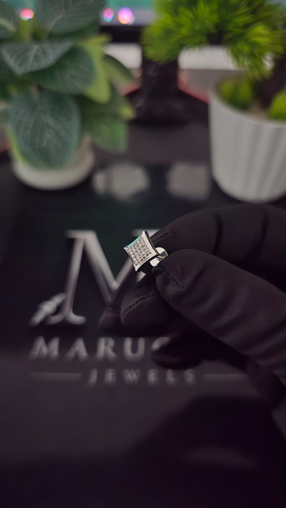 Square 925 Silver Lab Grown Diamond Mens Stud view 3