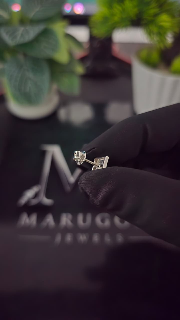 Square 925 Silver Lab Grown Diamond Mens Stud view 5
