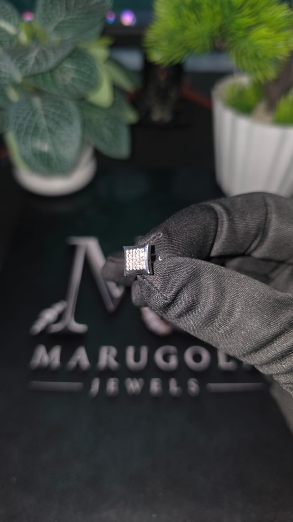 Square 925 Silver Lab Grown Diamond Mens Stud view 4