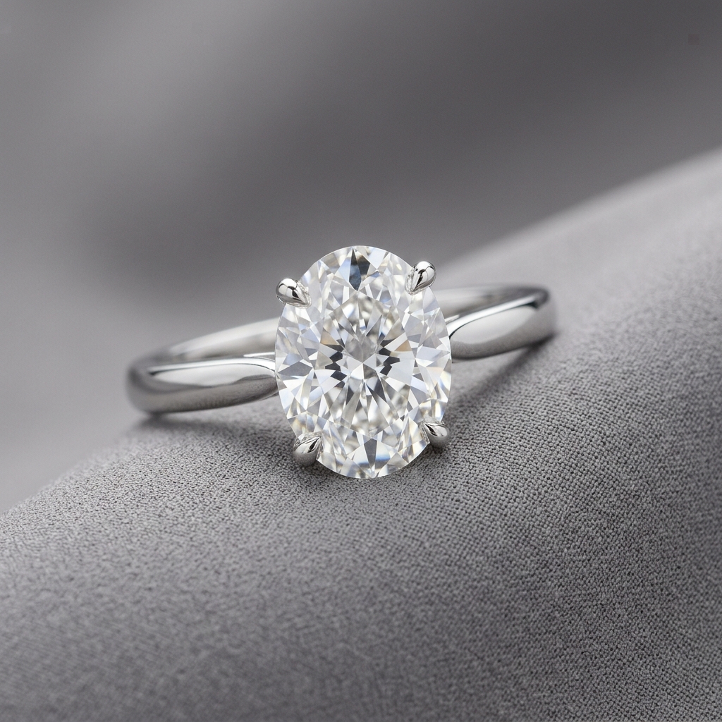 Magnum Oval Platinum Solitaire Diamond Ring